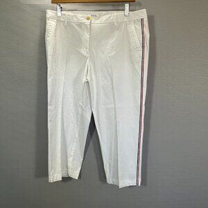 Talbots Pants Womens 14 Relaxed Chino Crop White Cotton Stretch Side Stripe Zip